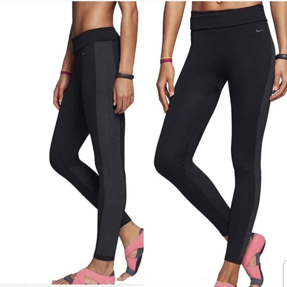 Nike Dri Fit Knit Black Gray Training Tight Leggings Medium